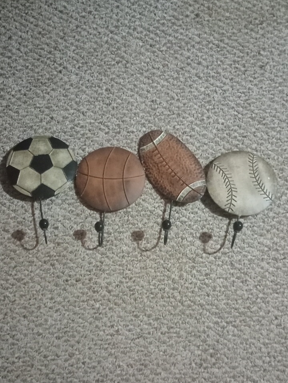 Hobby Lobby Sports Ball Wall Hooks - Black, Brown, Tan, Cream